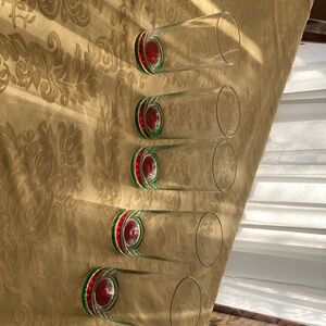 Set of 5 Festive drink Tumblers watermelon bottom with Red and Green Accents